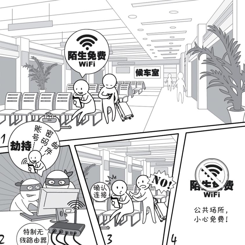 2018国家网络安全宣传周系列动漫①丨还在“蹭”免费WiFi?这些安全风险告诉你真能吓一跳